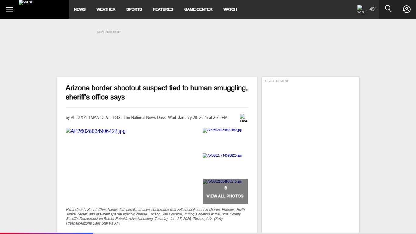 Arizona border shootout suspect tied to human smuggling, sheriff's office says